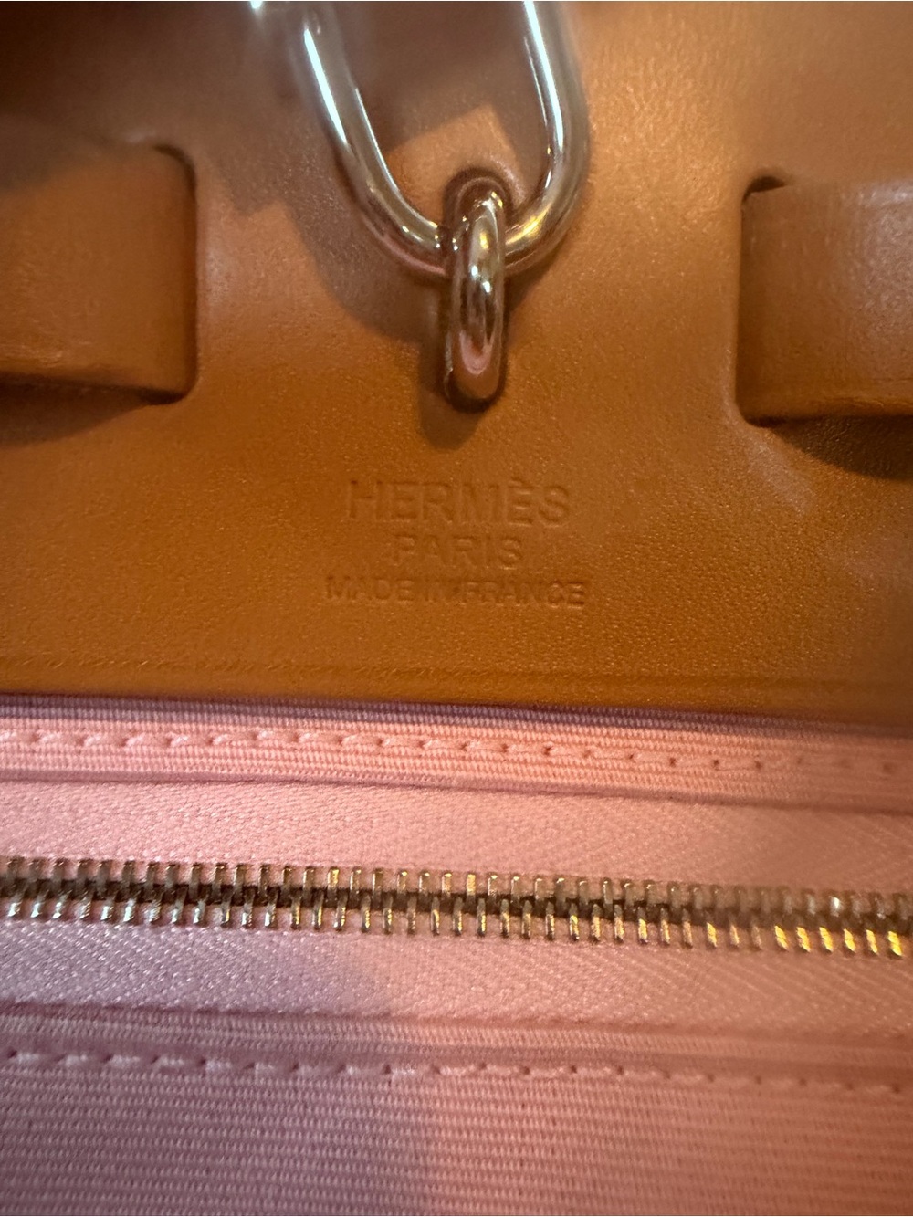 BRAND NEW! Hermès Herbag Zip PM two-way handbag. Pink canvas/brown leather. - Picture 6 of 9
